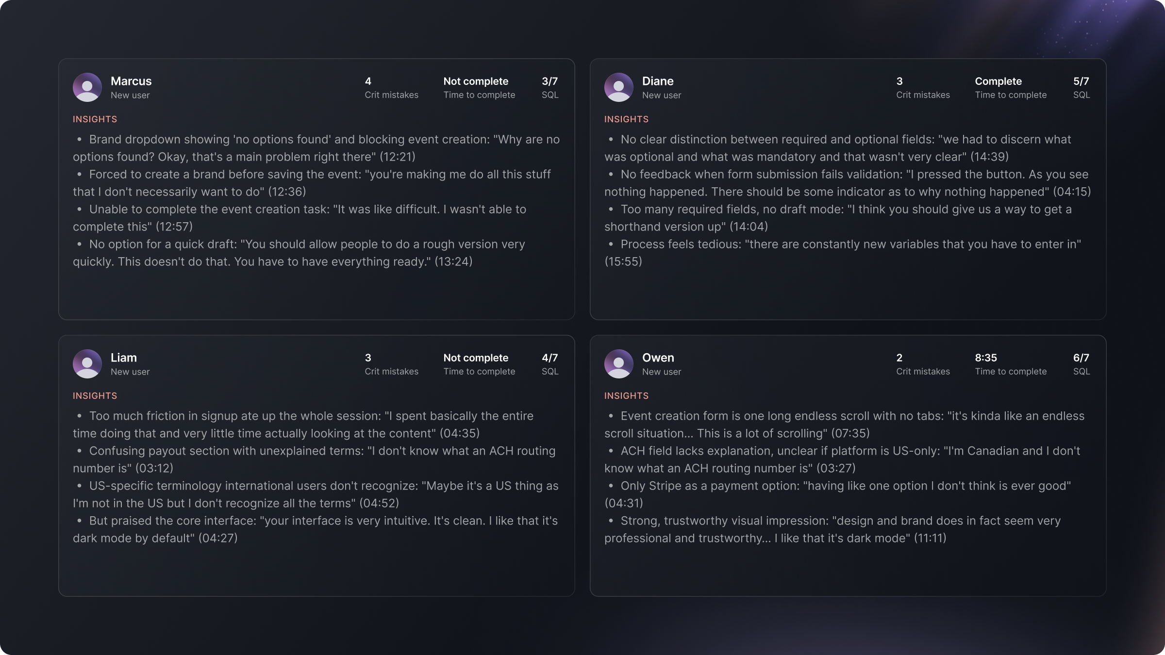 Research artifact — test scenario excerpt and failure patterns