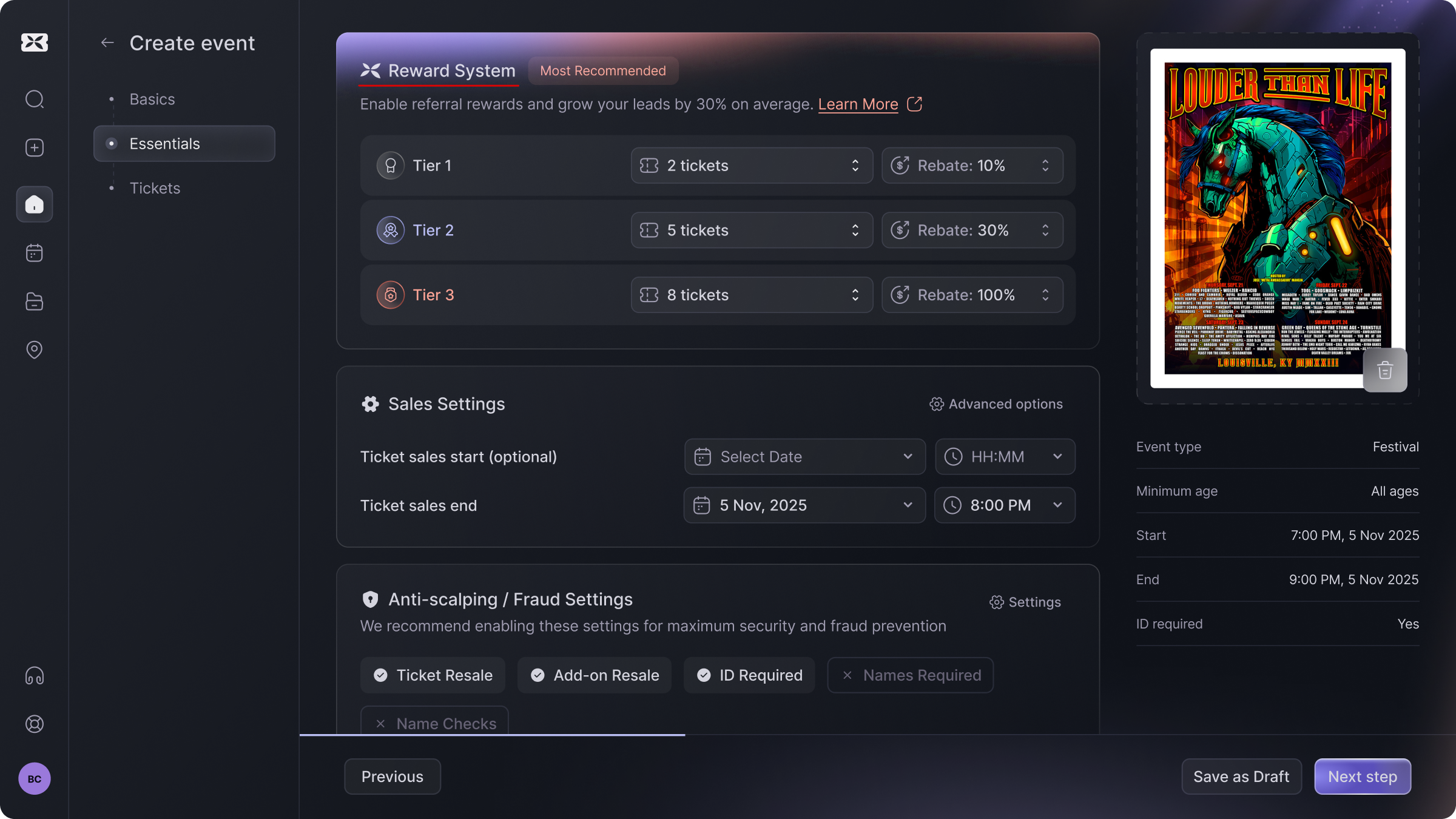 Referral program integrated as a prominent step in the wizard