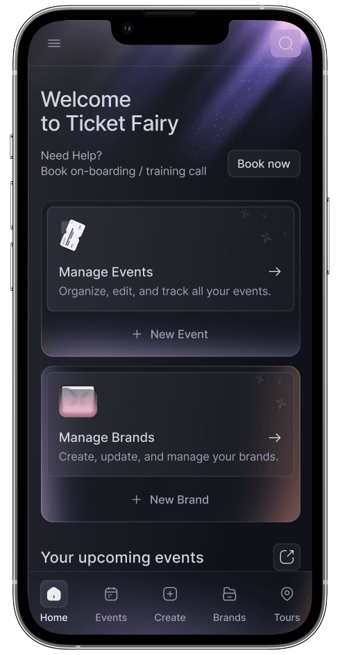 Ticket Fairy mobile welcome screen