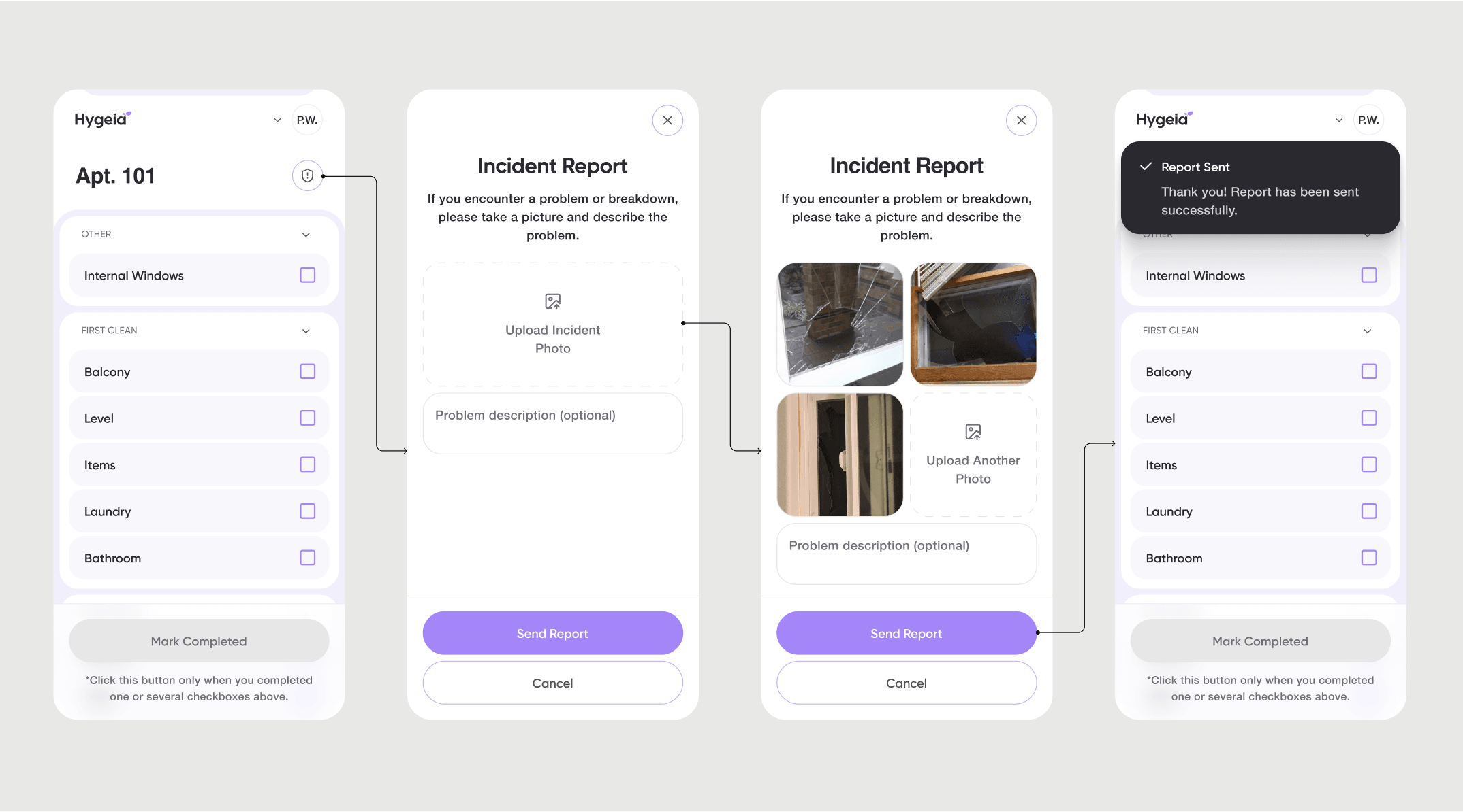 Hygeia operations PWA screens
